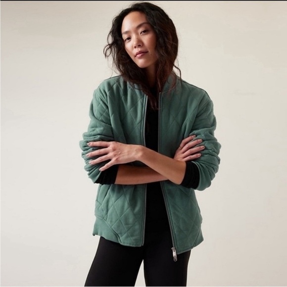 Athleta Retroplush Bomber Quilted Jacket Deep Ocean Teal Size Large - Picture 2 of 13